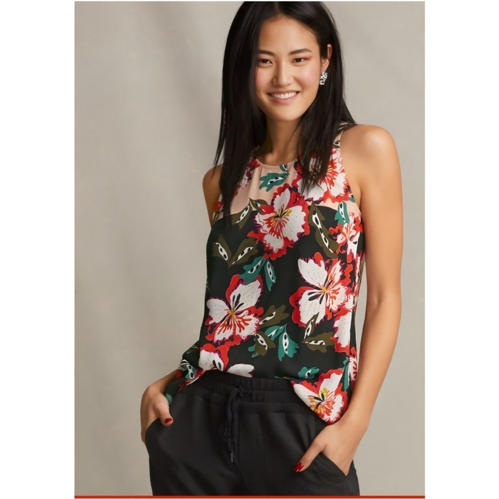 CAbi Hibiscus Floral Sleeveless Tank Blouse Top Small